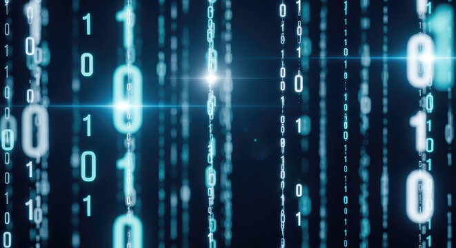 Abstract Blue Binary Code Stream Background for Technology and Data Se