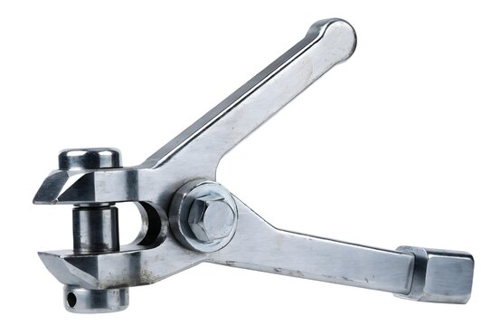Manual hand riveter tool isolated. Metal rivet gun for industrial construction work.