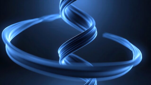 Blue swirling light strands twist and turn in a continuous motion against a dark background, creating a mesmerizing visual effect of flowing energy and dynamic movement