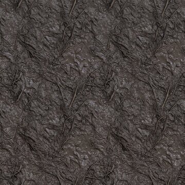 Seamless dark, wet mud texture with tangled roots and organic debris. Ideal for natural backgrounds, grunge themes, or environmental projects. Generative AI.