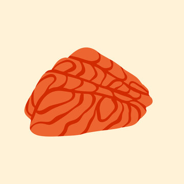 Tasty salmon Sashimi slices. Delicious Sushi dish. Japanese traditional food. Hand drawn trendy Vector illustration. Isolated design element. Sticker, logo, print template