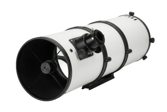 Large white Dobsonian reflecting telescope tube assembly.