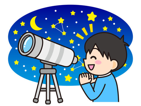 望遠鏡で天体観測する男の子のイラスト素材2