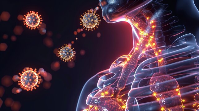 Realistic medical 3D illustration depicting mumps viral infection affecting human parotid salivary glands, swollen cheek and jaw symptoms, contagious viral childhood disease anatomy diagram for medica