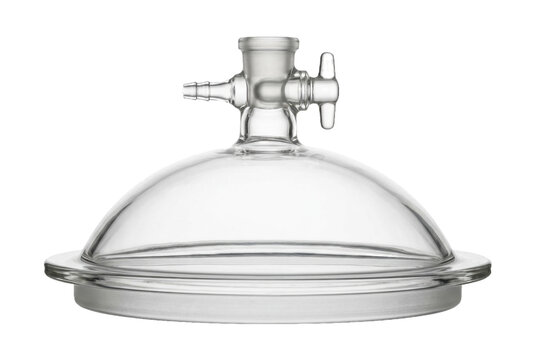 Glass vacuum desiccator with stopcock valve.