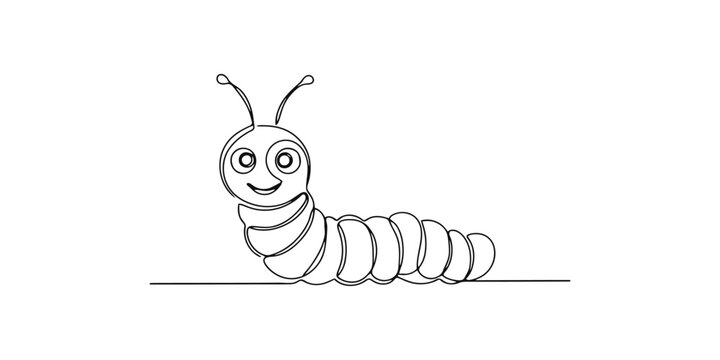 Cute cartoon caterpillar drawing made with a single continuous line