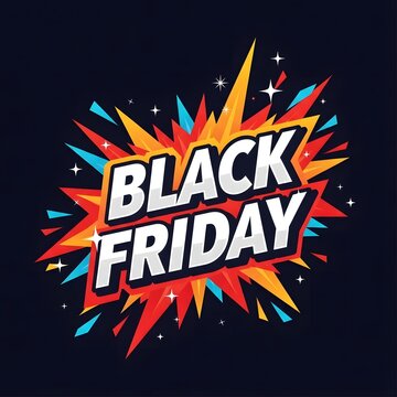 Black Friday explosive sale banner with dynamic fireworks. High-energy retail discount promotion for e-commerce and advertising campaigns.
