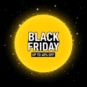 Black Friday sale banner with glowing discount offer. Retail promotion graphic featuring up to 40 percent off savings.