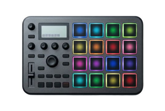 MIDI drum pad controller with backlit buttons.