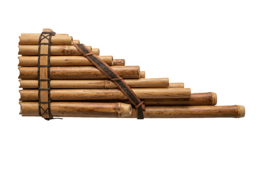 Traditional bamboo pan flute isolated on black background.