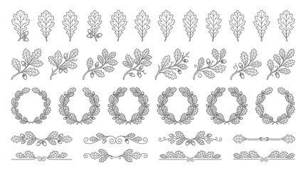 Oak leaf and acorn decorative wreaths branches and borders set © Lek