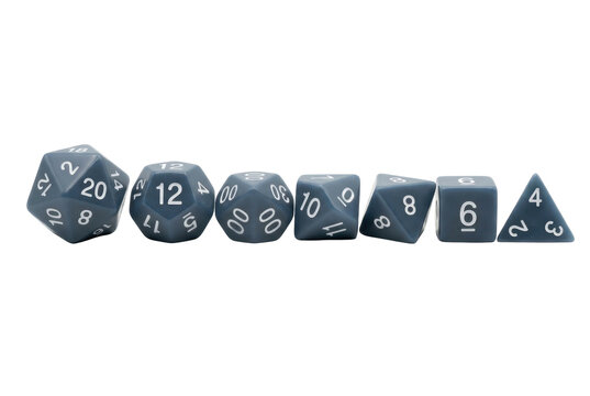 Set of blue polyhedral dice for roleplaying games.