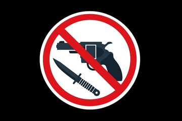 Fototapeta premium Sign showing prohibition of guns and knives in a public place