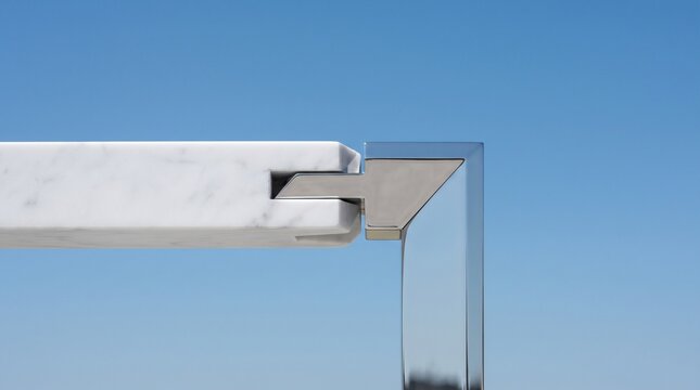 Abstract Minimalist Architectural Corner Bracket and Metallic Framework Joint Against Clear Blue Sky