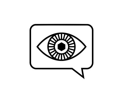 Eye chat speech bubble vision search line art logo