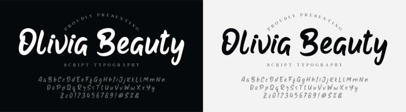 Olivia Beauty, Script alphabet letters font logo. Typography luxury classic lettering serif fonts decorative wedding vintage retro logos, design for fashion,beauty shop and brand . vector illustration