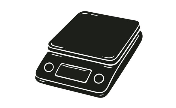 Black electronic kitchen scale silhouette vector icon isolated on white background for cooking and baking measurement design