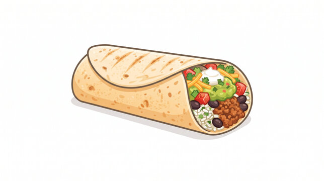 Delicious Grilled Burrito with Beef and Guacamole Isolated Illustration