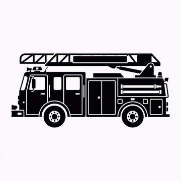 Fire truck silhouette icon. Black vector graphic of a fire engine for emergency design.