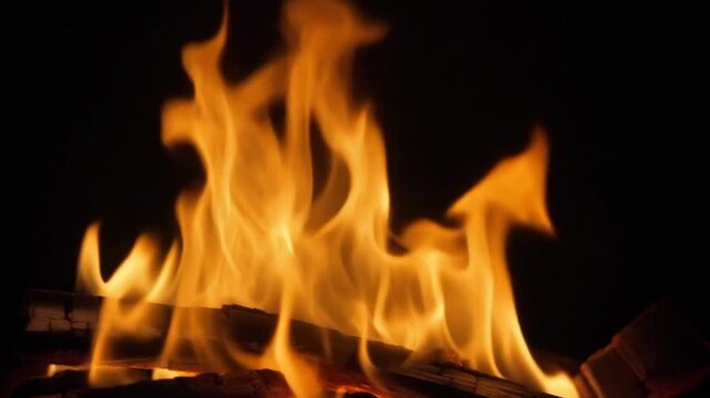 Dancing orange flames in slow motion in golden glow