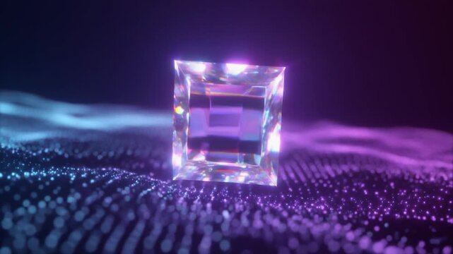 Levitating glowing crystal glowing brighter in mystical purple