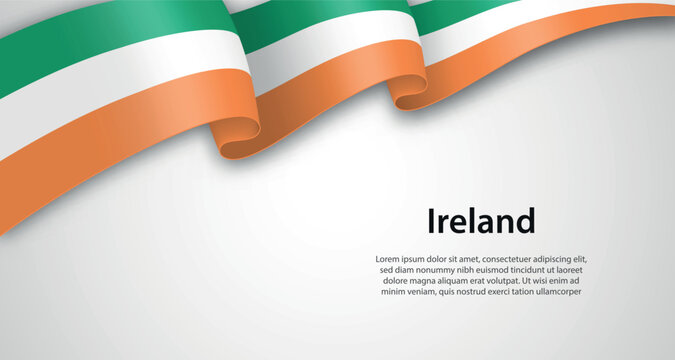 Ireland Flag Waving Ribbon Banner Graphic Design