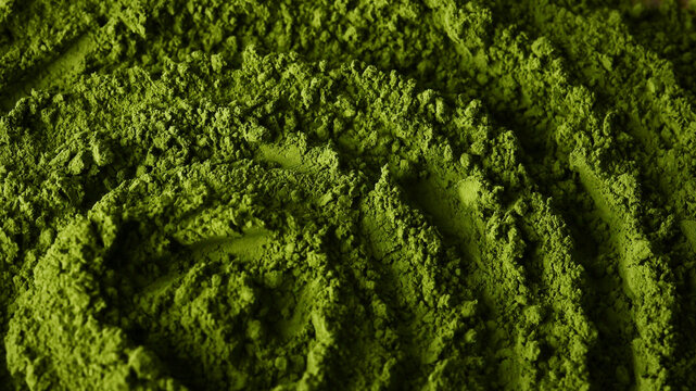 Matcha green tea powder top close up view