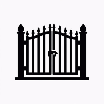Black gate silhouette icon. Decorative metal fence entrance symbol for security design.