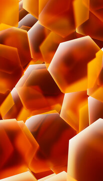 Digital illustration of overlapping orange hexagon shapes