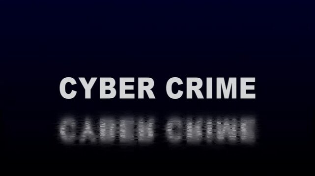 Cyber crime digital glitch text animation with water reflection effect for cybersecurity and technology news