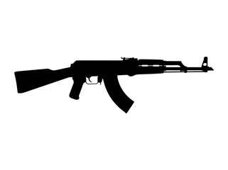 Fototapeta premium Black silhouette of automatic assault rifle gun icon isolated on white background