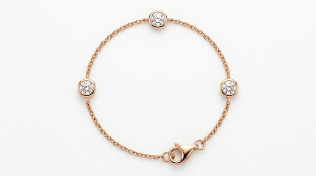Elegant Rose Gold Bracelet with Three Sparkling Round Cut Diamonds