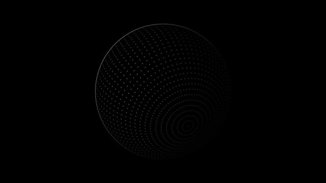 Abstract rotating sphere made of glowing digital dots, minimalist tech background, 3 d particle globe animation