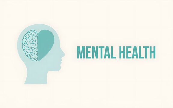 Mental health concept illustration with human head profile and brain puzzle pieces on light background