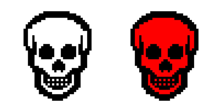 Human Head Skull 8 Bit Pixel Retro Style Effect Vector Illustration