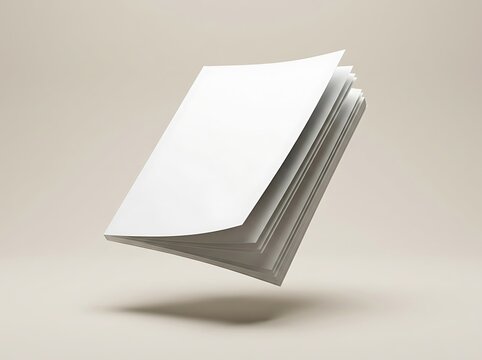 Blank white notebook with open pages floating in the air for design presentation or creative writing. magazine mockup psd