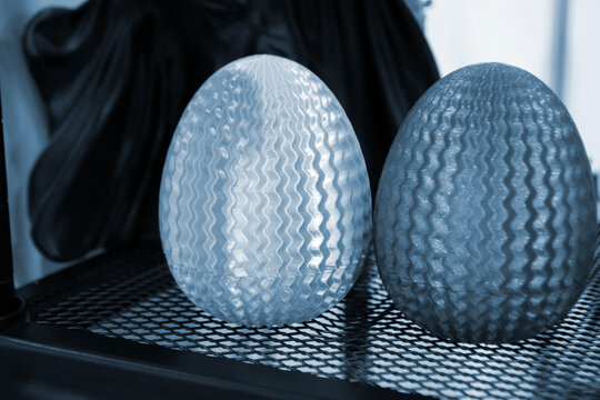 Art models printed on 3D printer. Different objects created on 3D printer from molten plastic. 3D printed different objects. Modern new modern additive progressive technologies. 3D printing technology