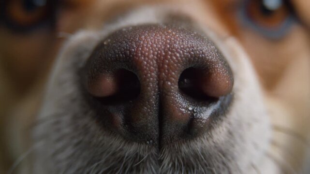 Cinematic extreme macro footage of a moist dog nose filled with affection for international dog day