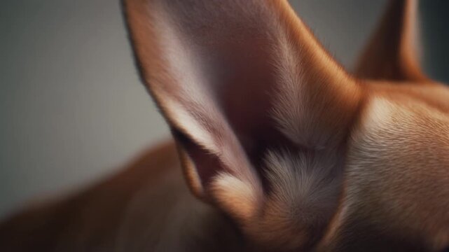 Cinematic macro footage of a gentle dog ear always listening to its owner for international dog day