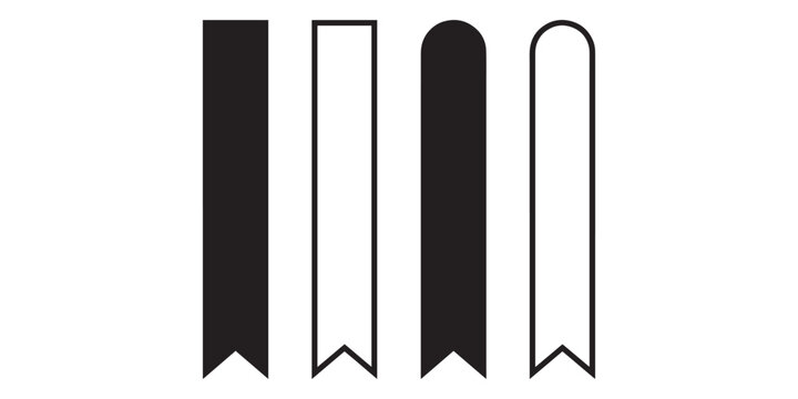 Set of four minimalist vertical ribbon banners in black and white