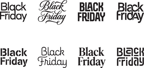 Obraz premium Modern Black Friday Typography Lettering Sales Text Vector Set