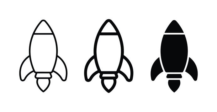 Rocket Ship Icons Set, Space Exploration Vector Graphics, Sci-Fi Launch Symbols, Futuristic Exploration Design Elements