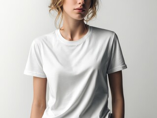 Fototapeta premium Blank White T-Shirt Mockup Front View