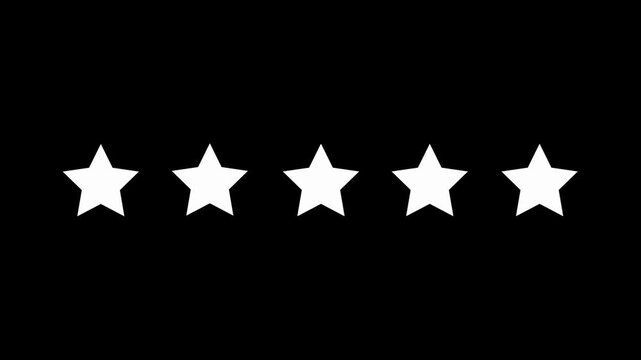 Five stars rating animation video. Special with rating star icon animation. Golden glowing five star flat symbol animation
