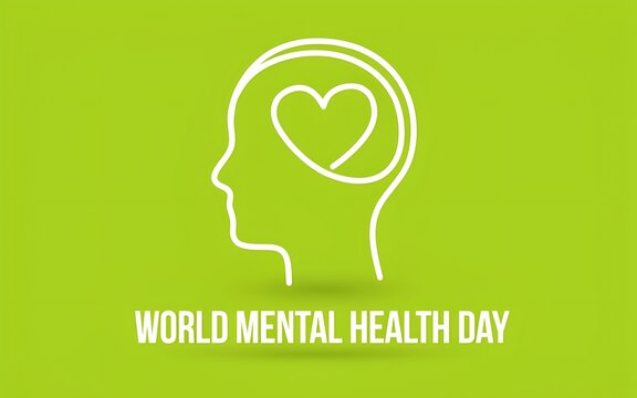World mental health day concept with a human head outline and a heart symbol inside