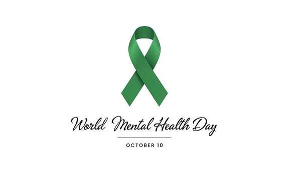 Green ribbon symbol for world mental health day awareness campaign on a clean white background