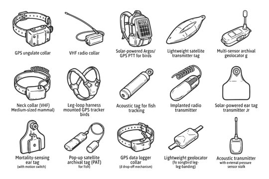 Wildlife tracking devices: gps collars, tags, and transmitters for animal conservation.
