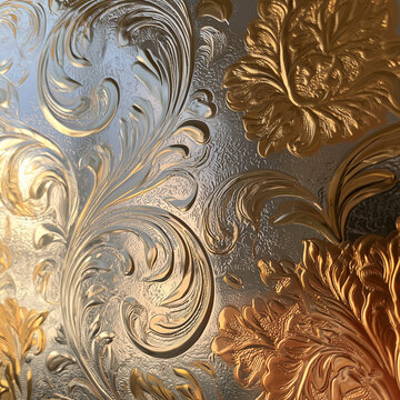 Embossed metallic foil texture in reflective gold and silver colors representing elegant luxury surface for premium packaging and backgrounds