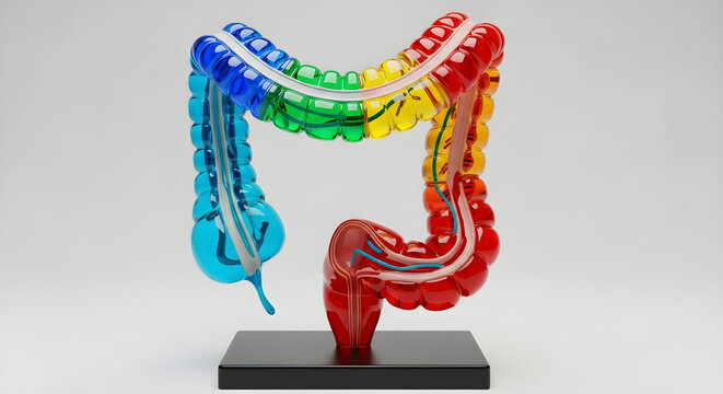 Colorful colon anatomy model showcasing digestive system structure for medical teaching.
