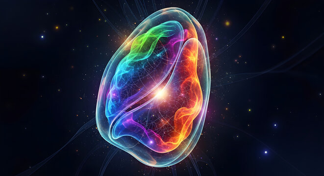 Glowing abstract neural network structure representing concept of human mind intelligence.
